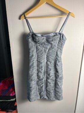 BCBGMaxAzria Silver Ruched Tulle Strapless Strap Mini Dress Size 4